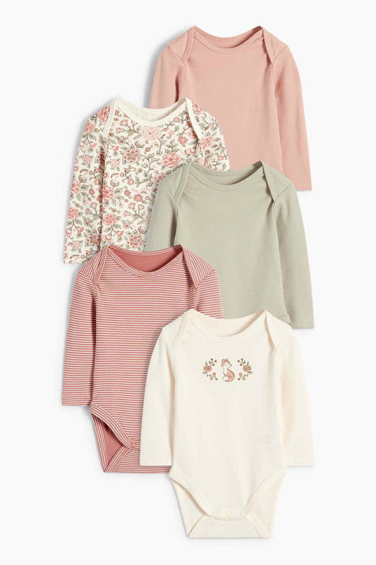 Multipack of 5 - flowers and fox - baby bodysuit