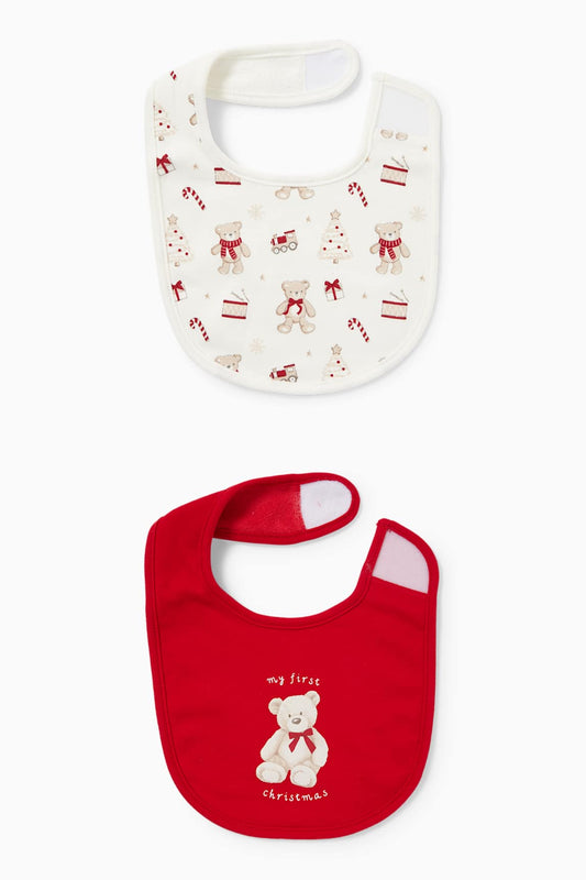 Multipack of 2 - teddy bear - Christmas baby bib