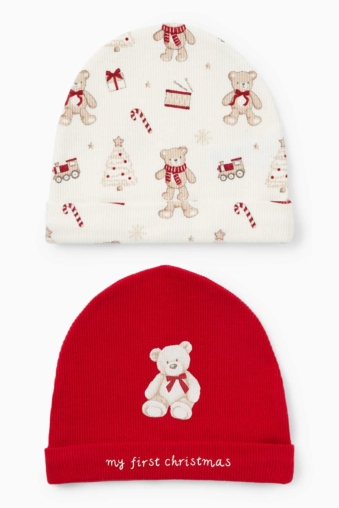 Multipack of 2 - teddy bear - Christmas baby beanie