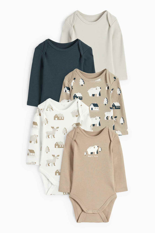 Multipack of 5 - woodland animals - baby bodysuit