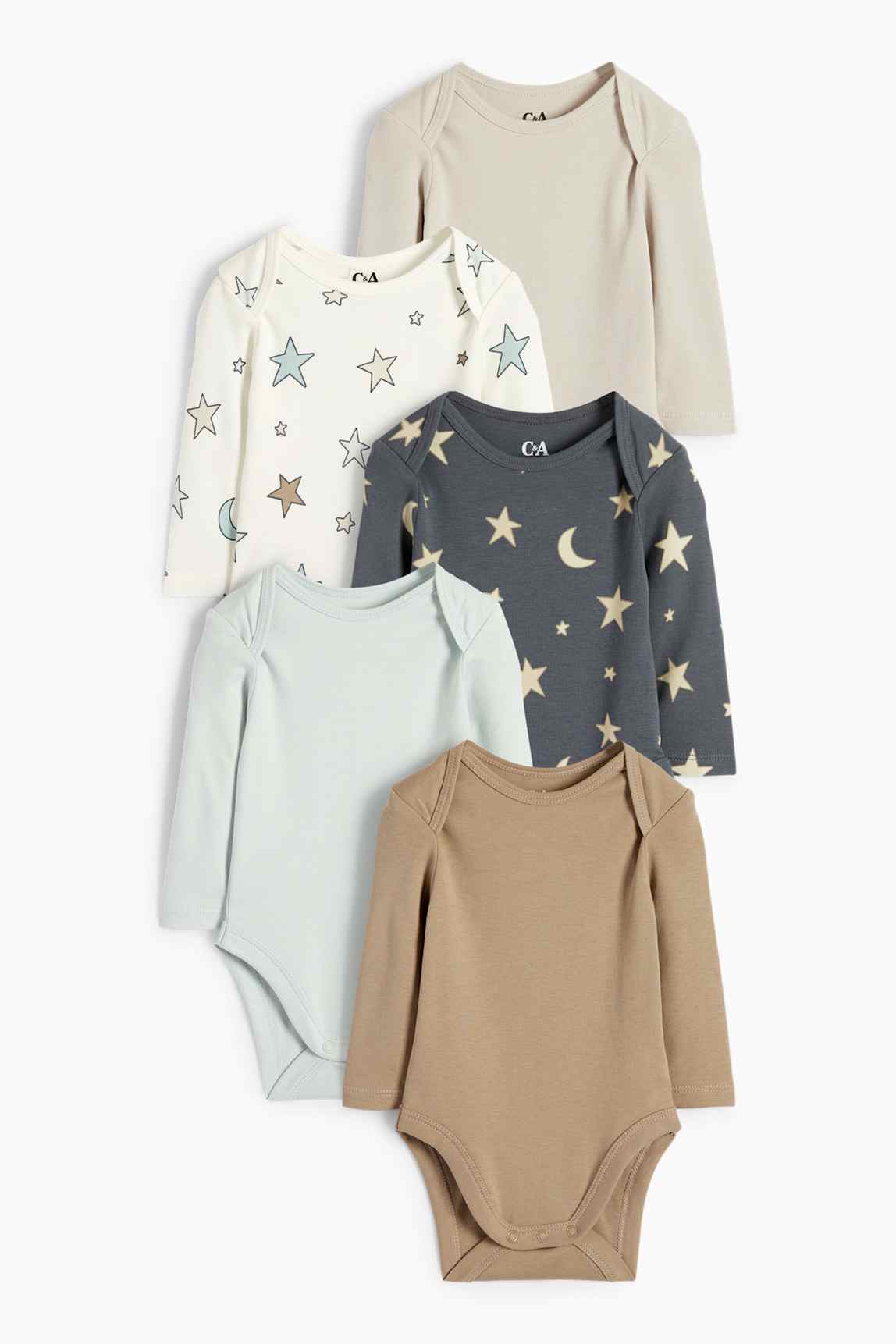 Multipack of 5 - moon and star - baby bodysuit