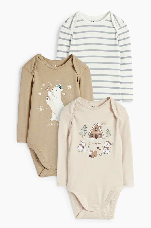 Multipack of 3 - Christmas and animals - baby bodysuit