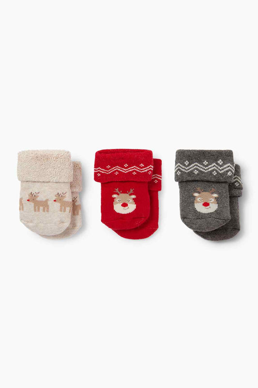 Multipack of 3 - Rudolph - newborn Christmas socks