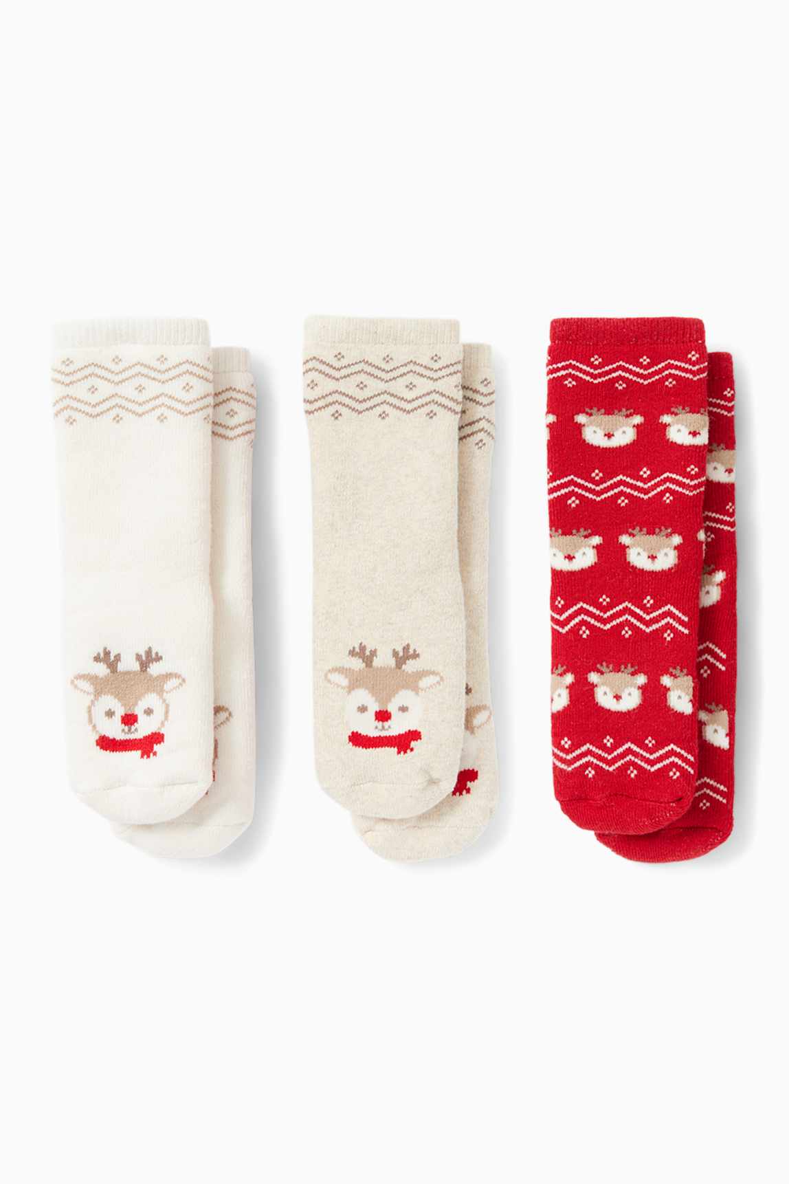 Multipack of 3 - Rudolph - non-slip baby socks with motif