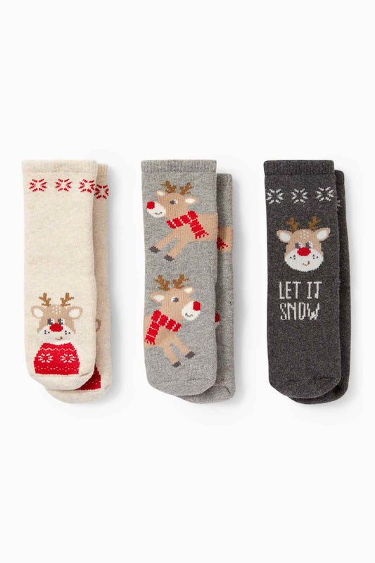 Multipack of 3 - Rudolph - non-slip baby Christmas socks