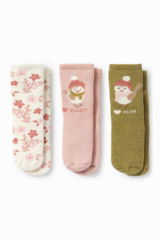 Multipack of 3 - little bird - baby non-slip socks