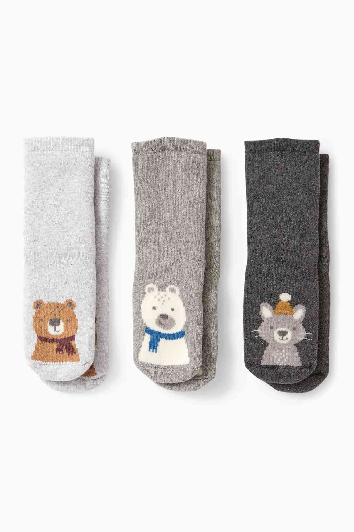 Multipack of 3 - animals - non-slip baby socks with motif