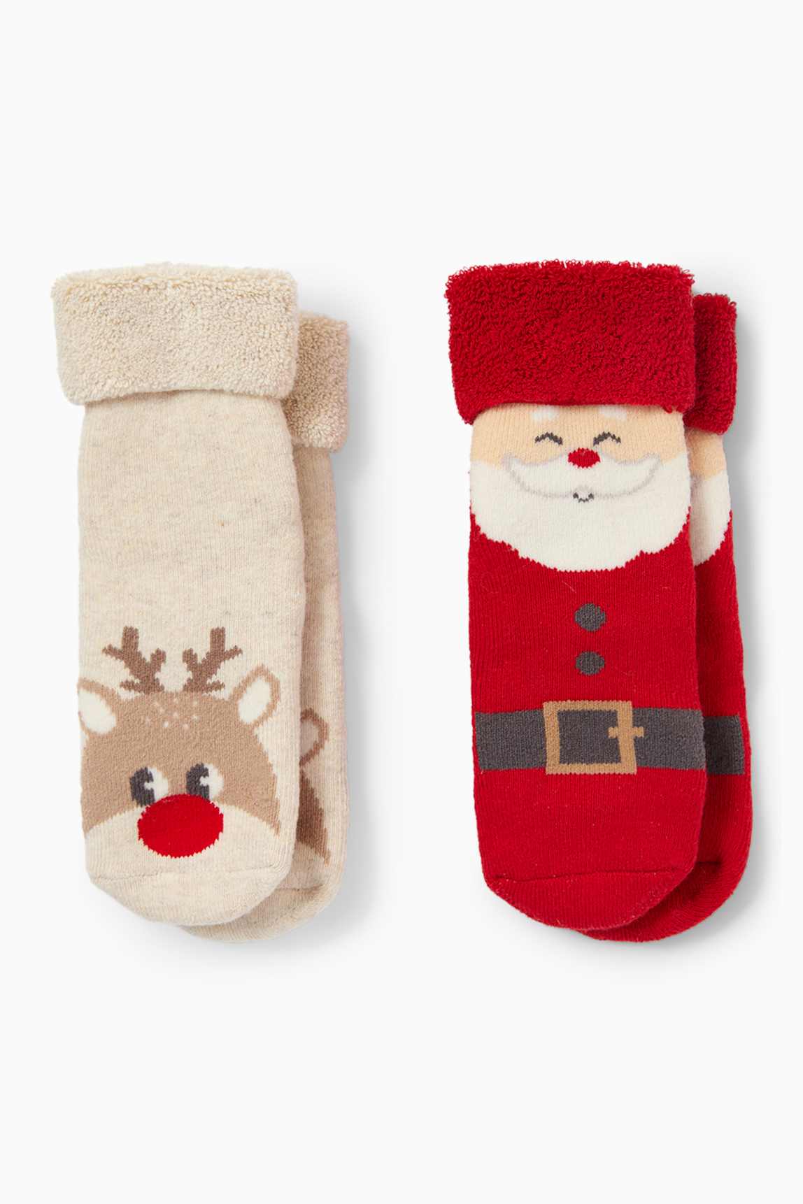 Multipack of 2 - non-slip baby Christmas socks with motif