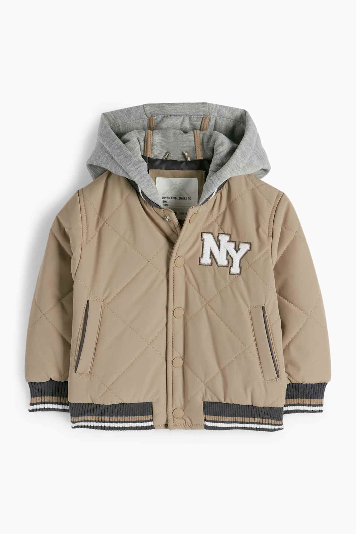 Baby varsity jacket with hood