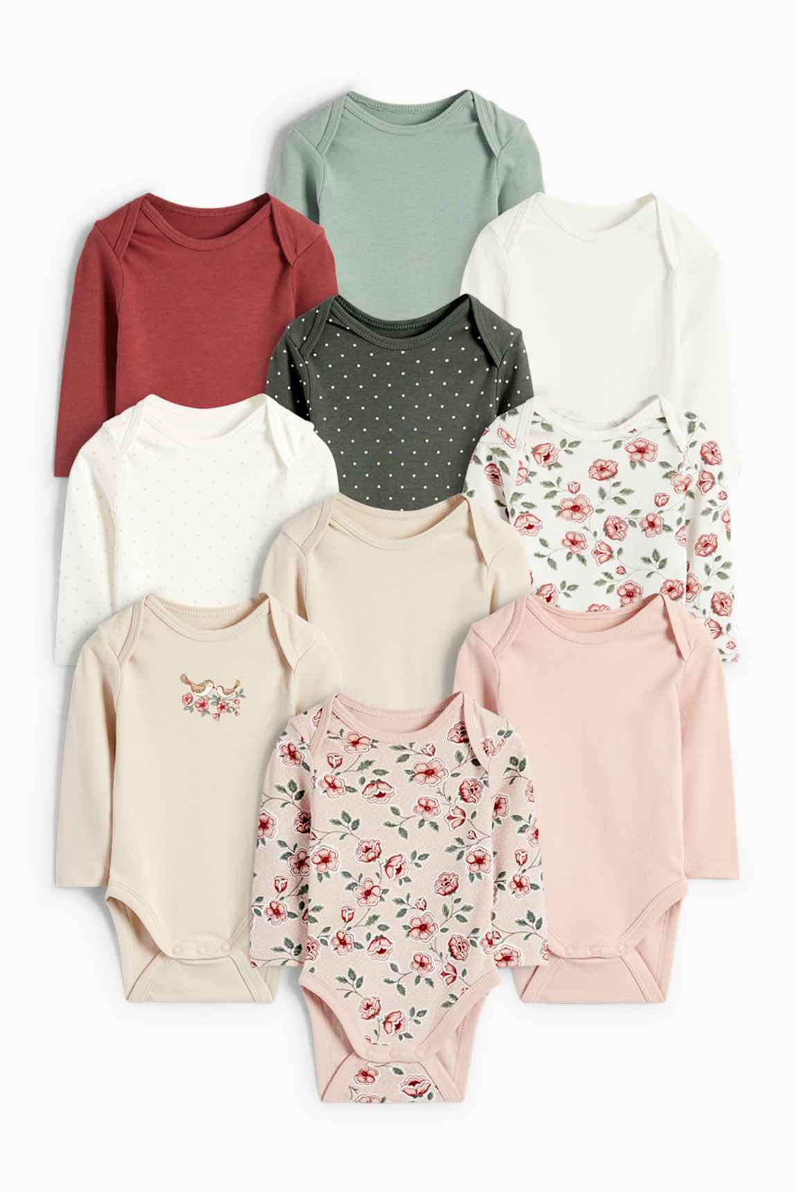 Multipack of 10 - floral - baby bodysuit