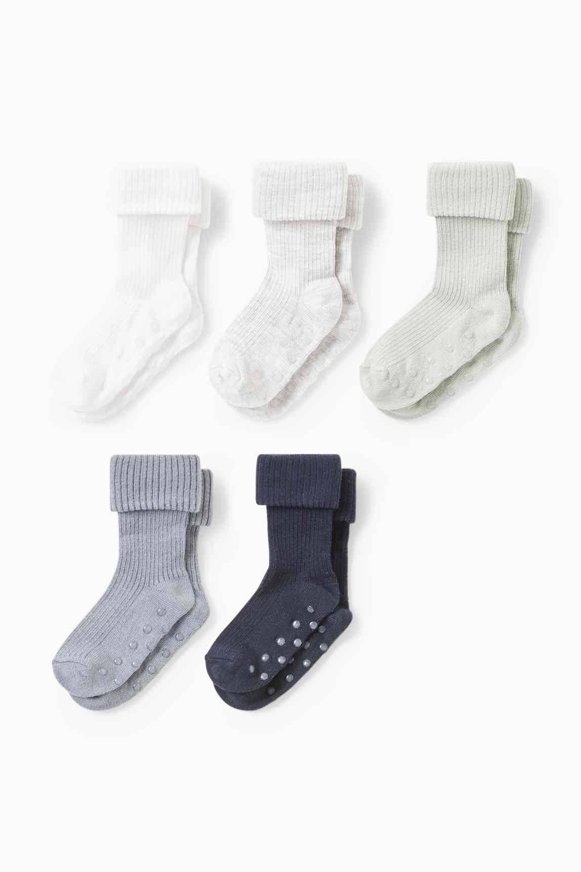 Multipack of 5 - non-slip baby socks