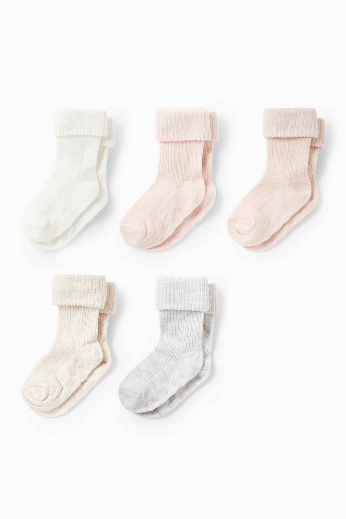 Multipack of 5 - non-slip baby socks