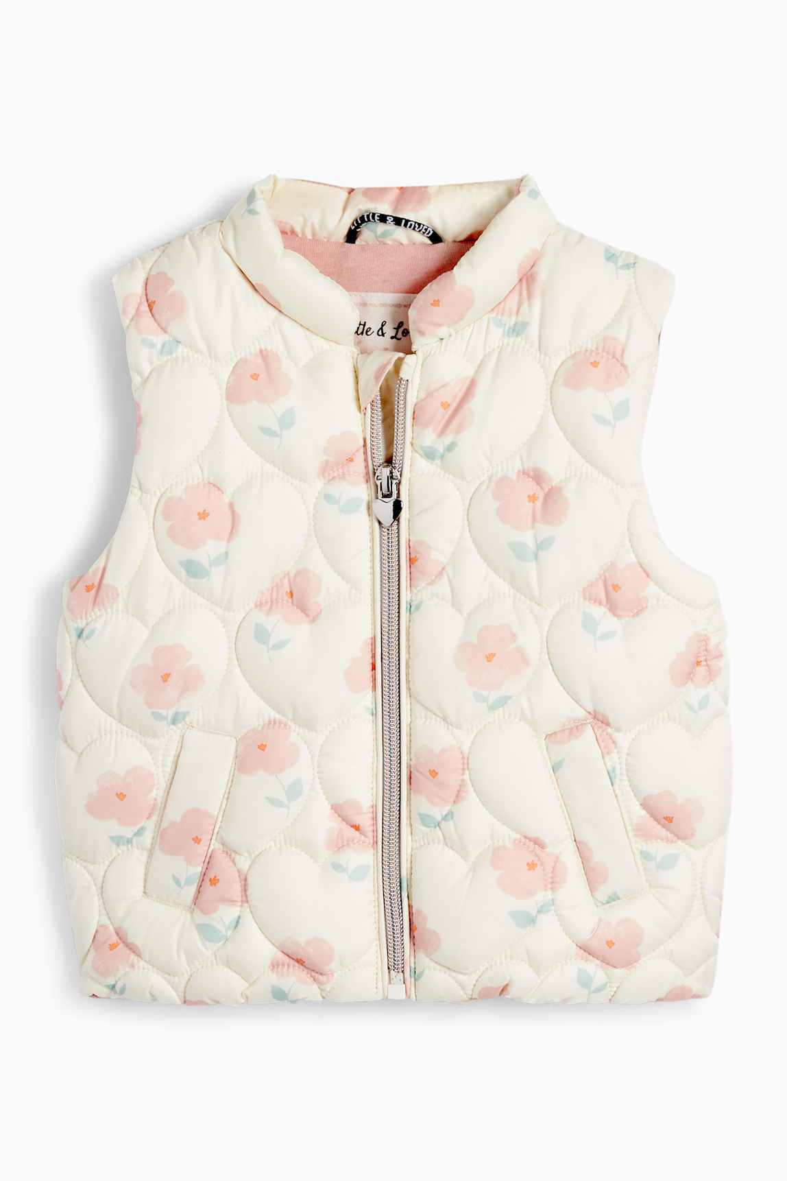 Flowers and hearts - baby quilted gilet - water-repellent