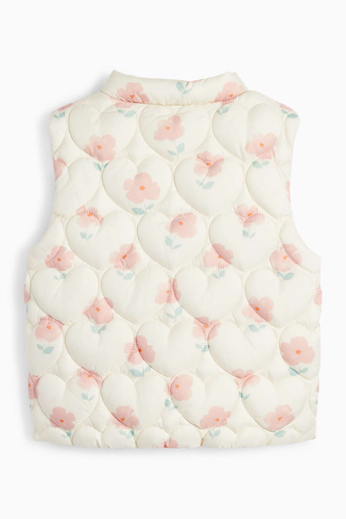 Flowers and hearts - baby quilted gilet - water-repellent