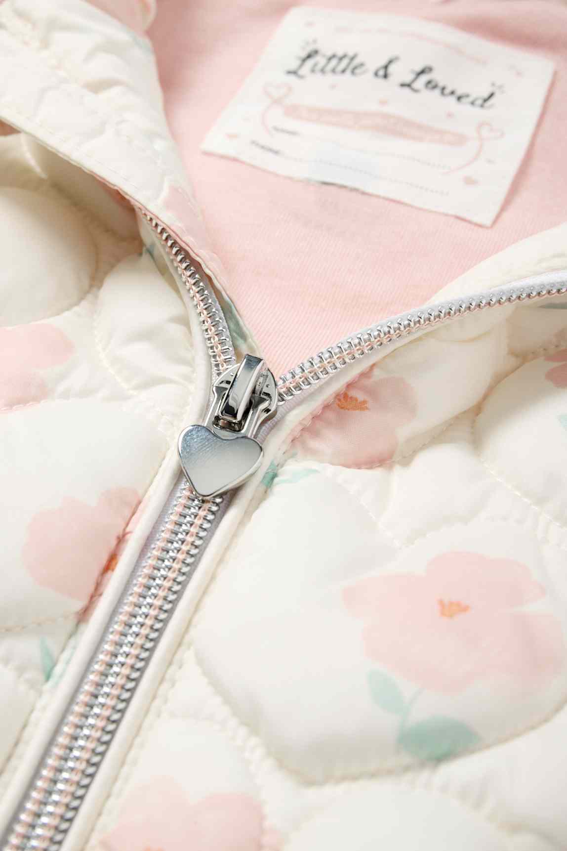 Flowers and hearts - baby quilted gilet - water-repellent