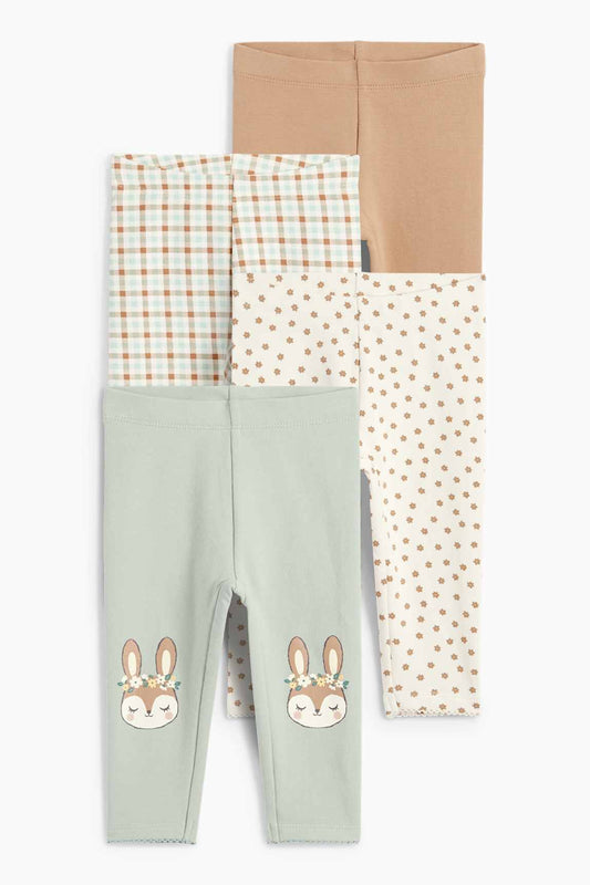 Multipack of 4 - bunny rabbit and flowers - baby leggings