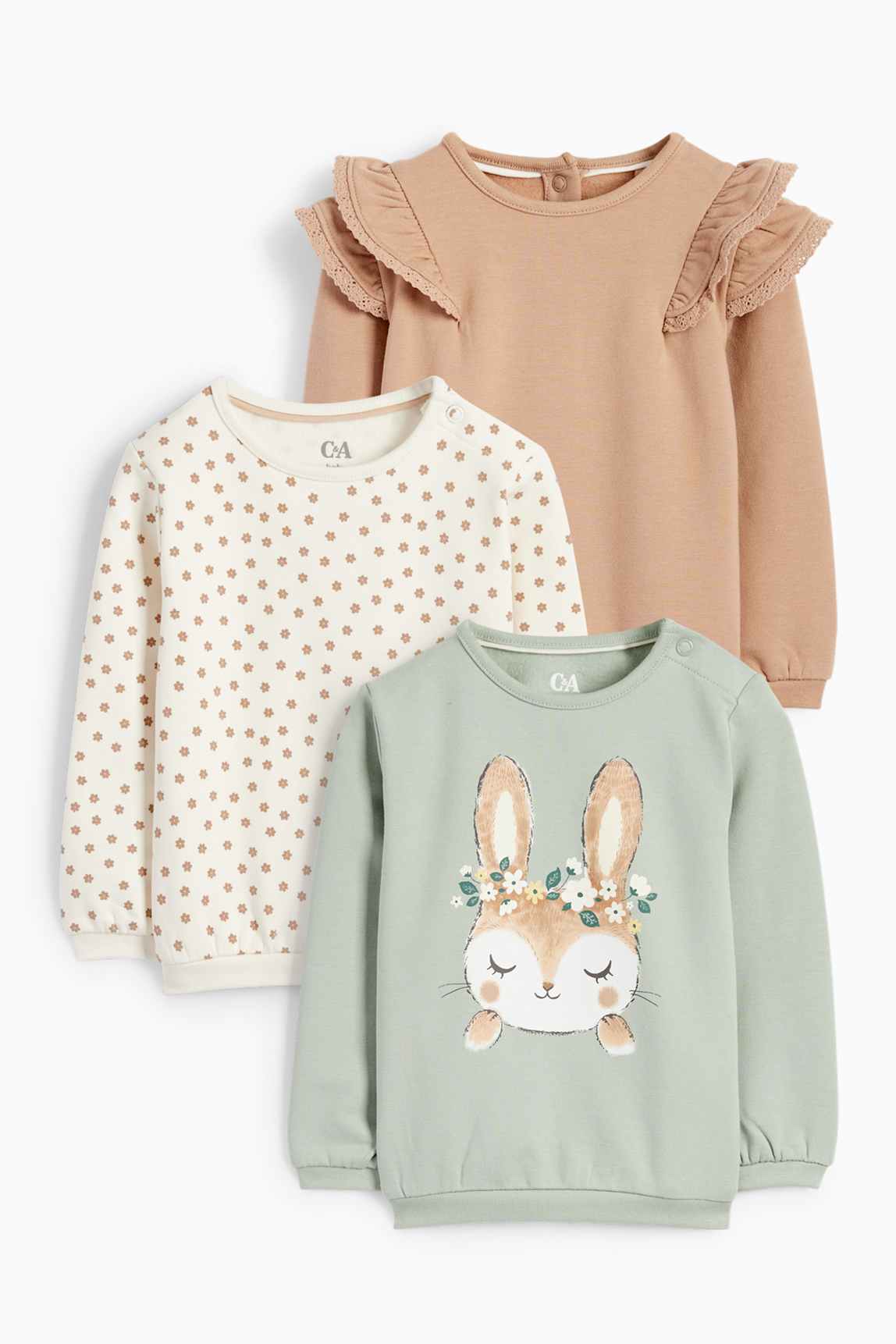 Multipack of 3 - bunny rabbit and flowers - baby sweatshirt