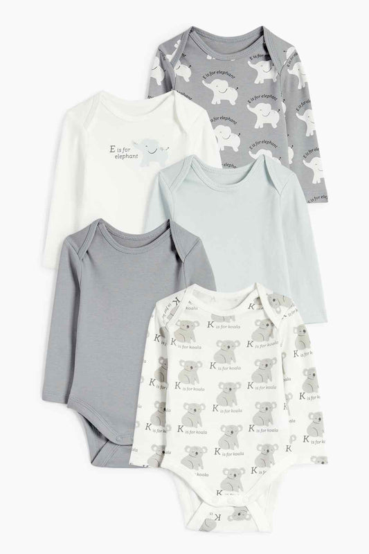 Multipack of 5 - koala and elephant - baby bodysuit