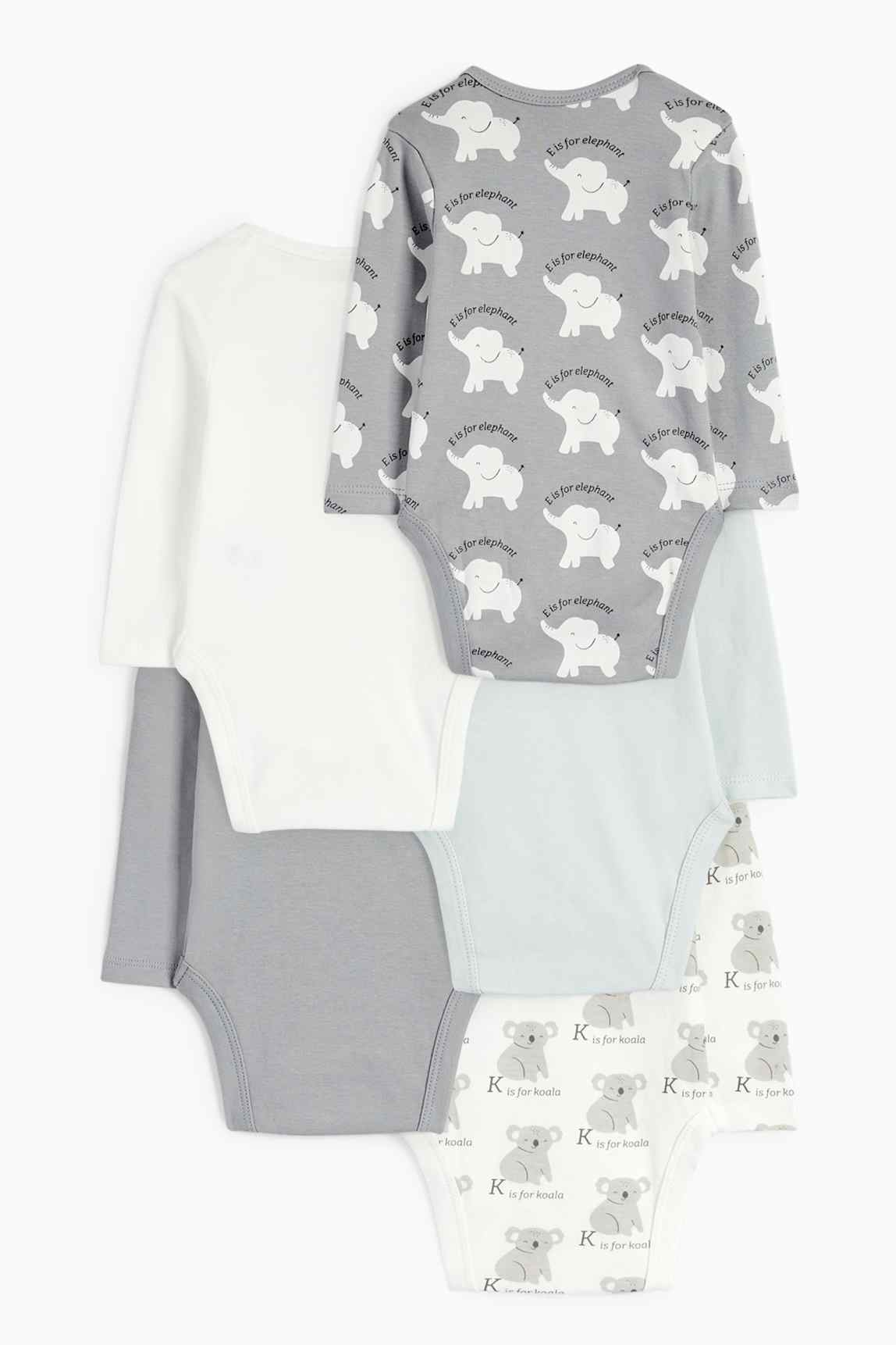 Multipack of 5 - koala and elephant - baby bodysuit