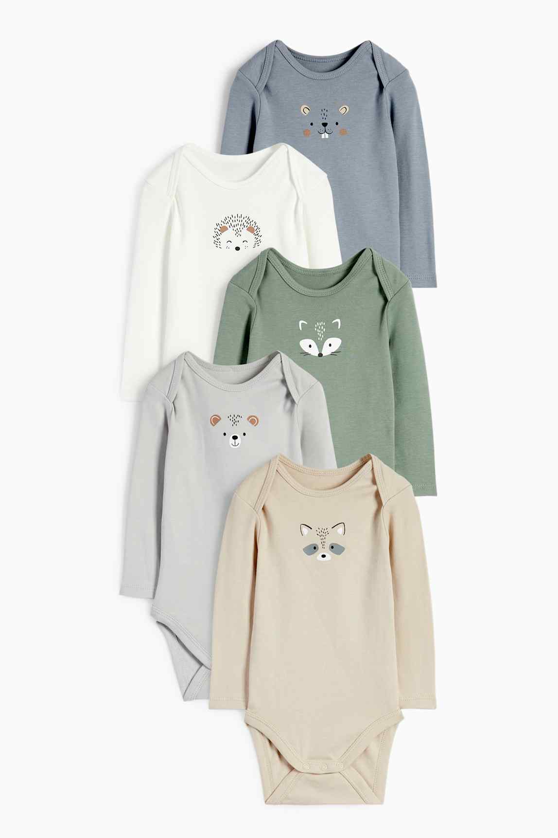 Multipack of 5 - woodland animals - baby bodysuit