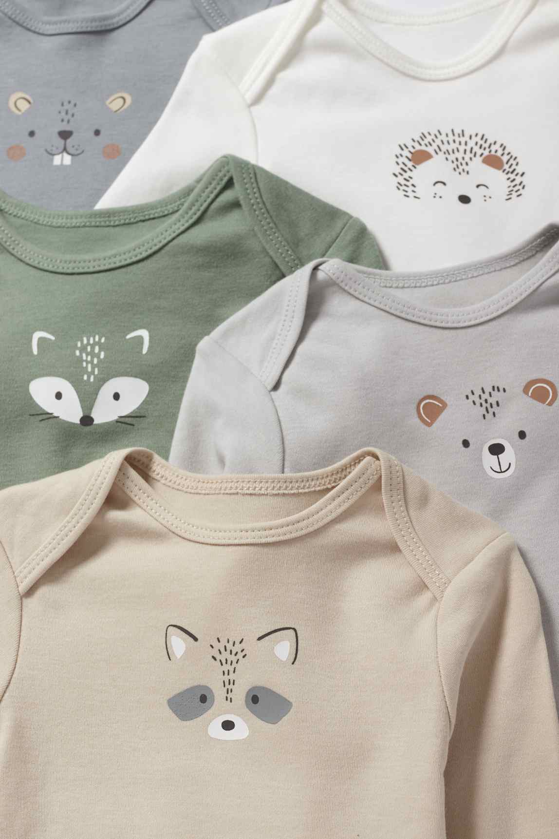 Multipack of 5 - woodland animals - baby bodysuit