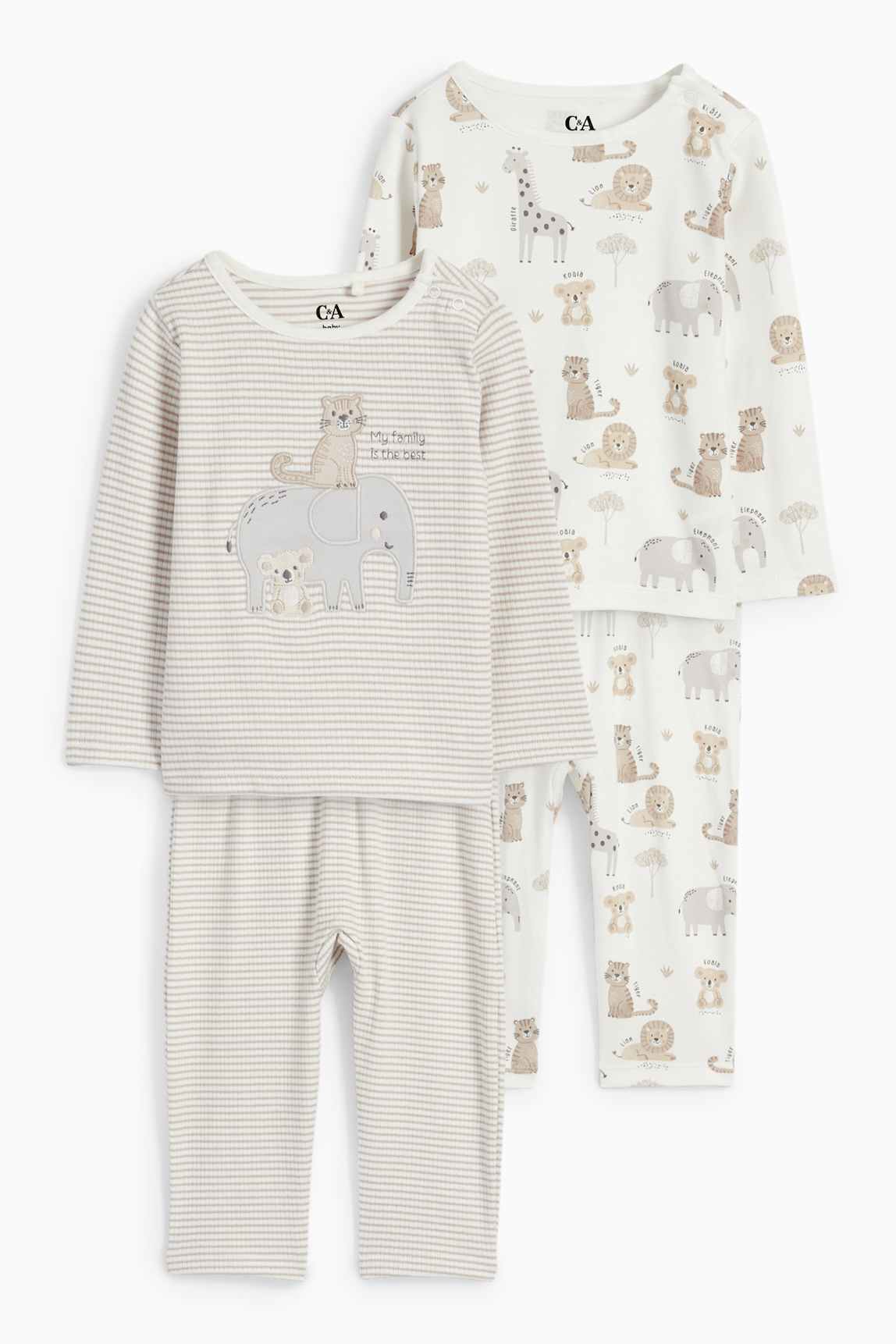 Multipack of 2 - wild animals - baby pyjamas - 4 piece