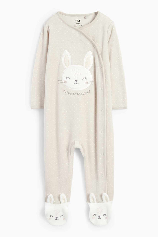 Bunny rabbit - baby sleepsuit - polka dot