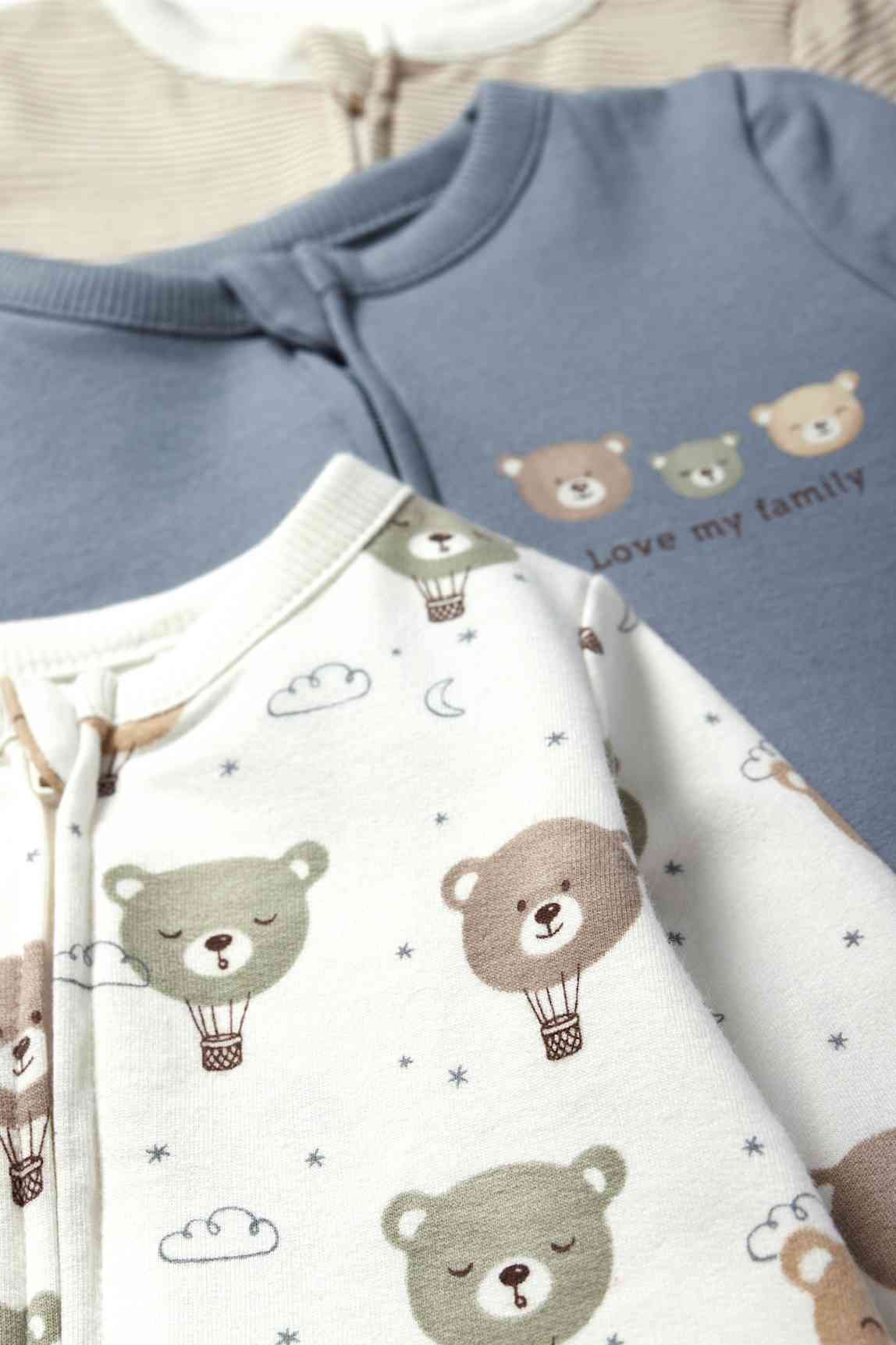 Multipack of 3 - teddy bear - baby sleepsuit