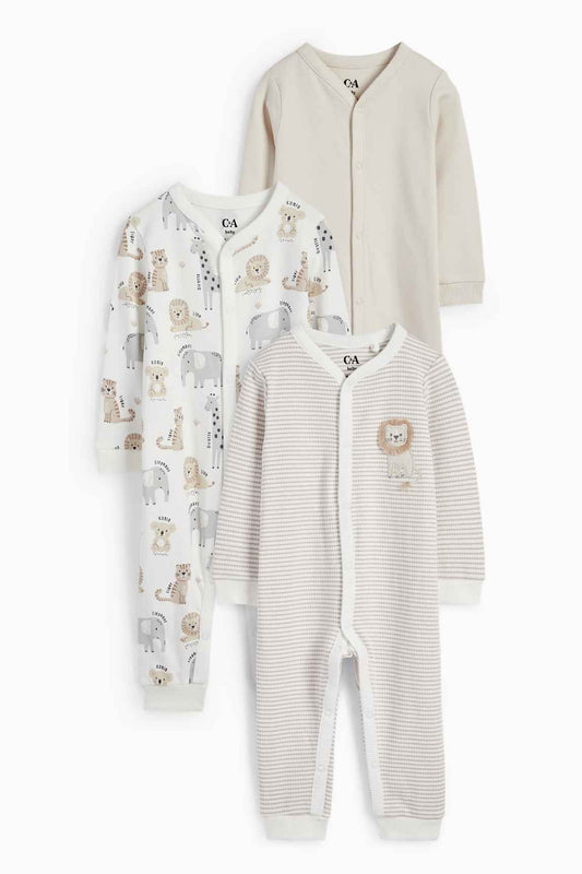 Multipack of 3 - wild animals - baby sleepsuit