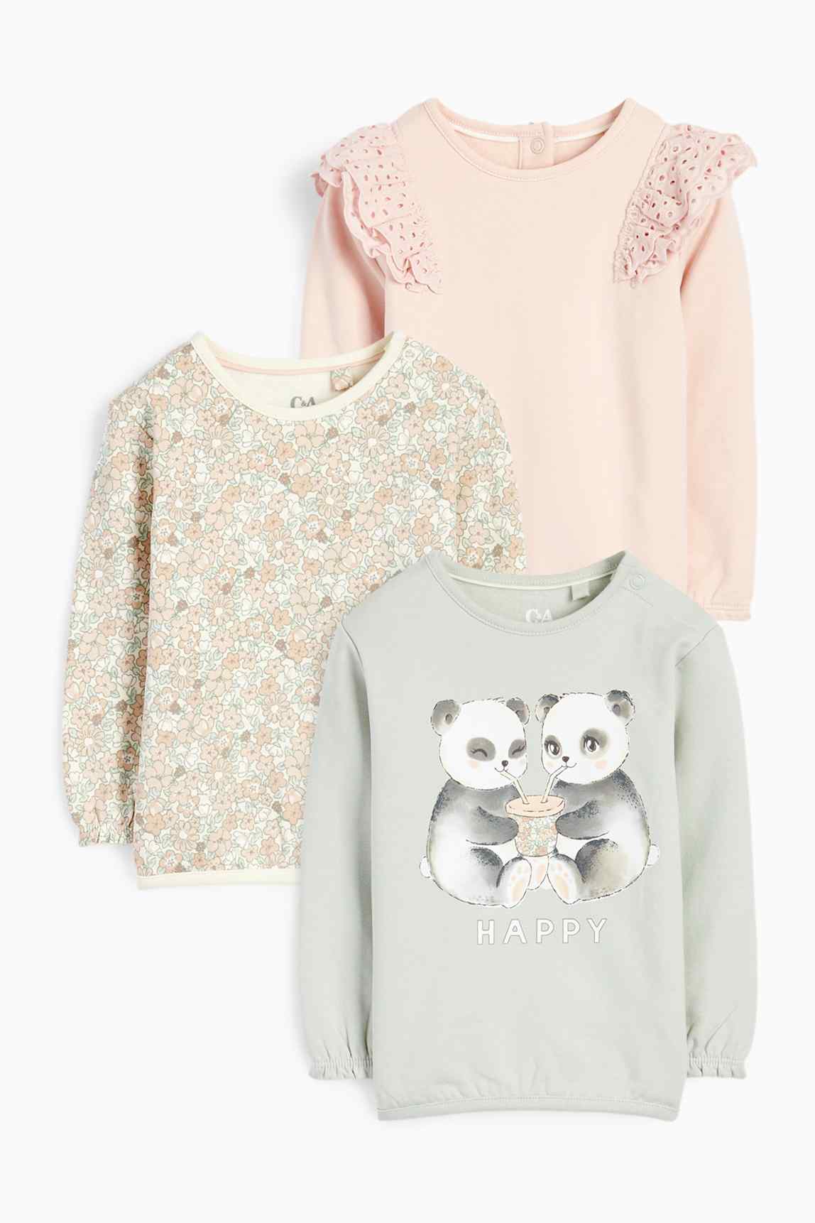 Multipack of 3 - flowers and panda - baby sweatshirt