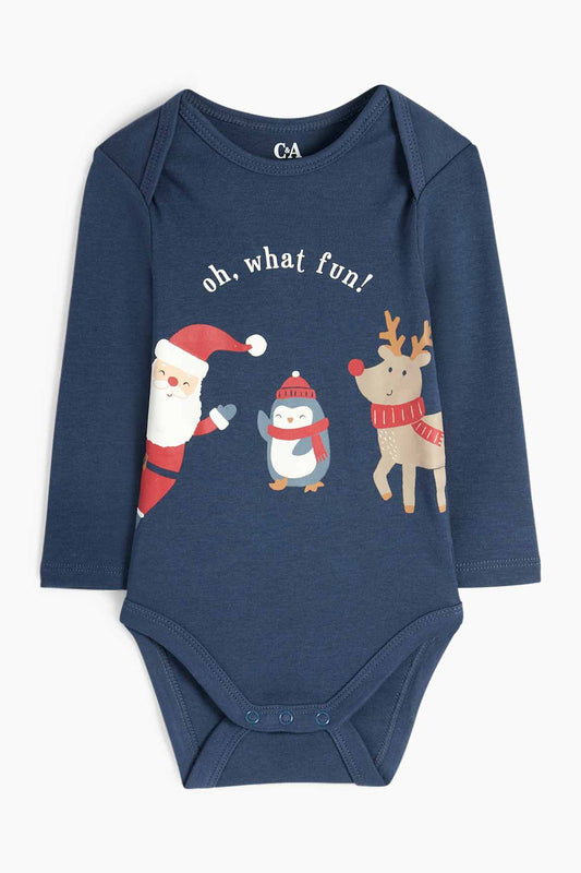 Father Christmas, Rudolph and penguin - Christmas baby bodysuit