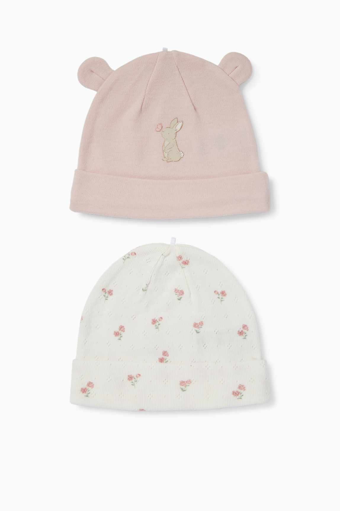 Multipack of 2 - bunny rabbit and flowers - baby hat