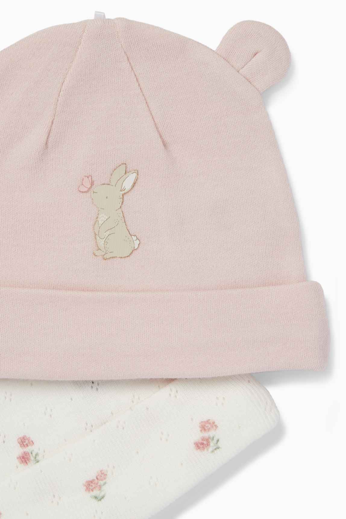 Multipack of 2 - bunny rabbit and flowers - baby hat