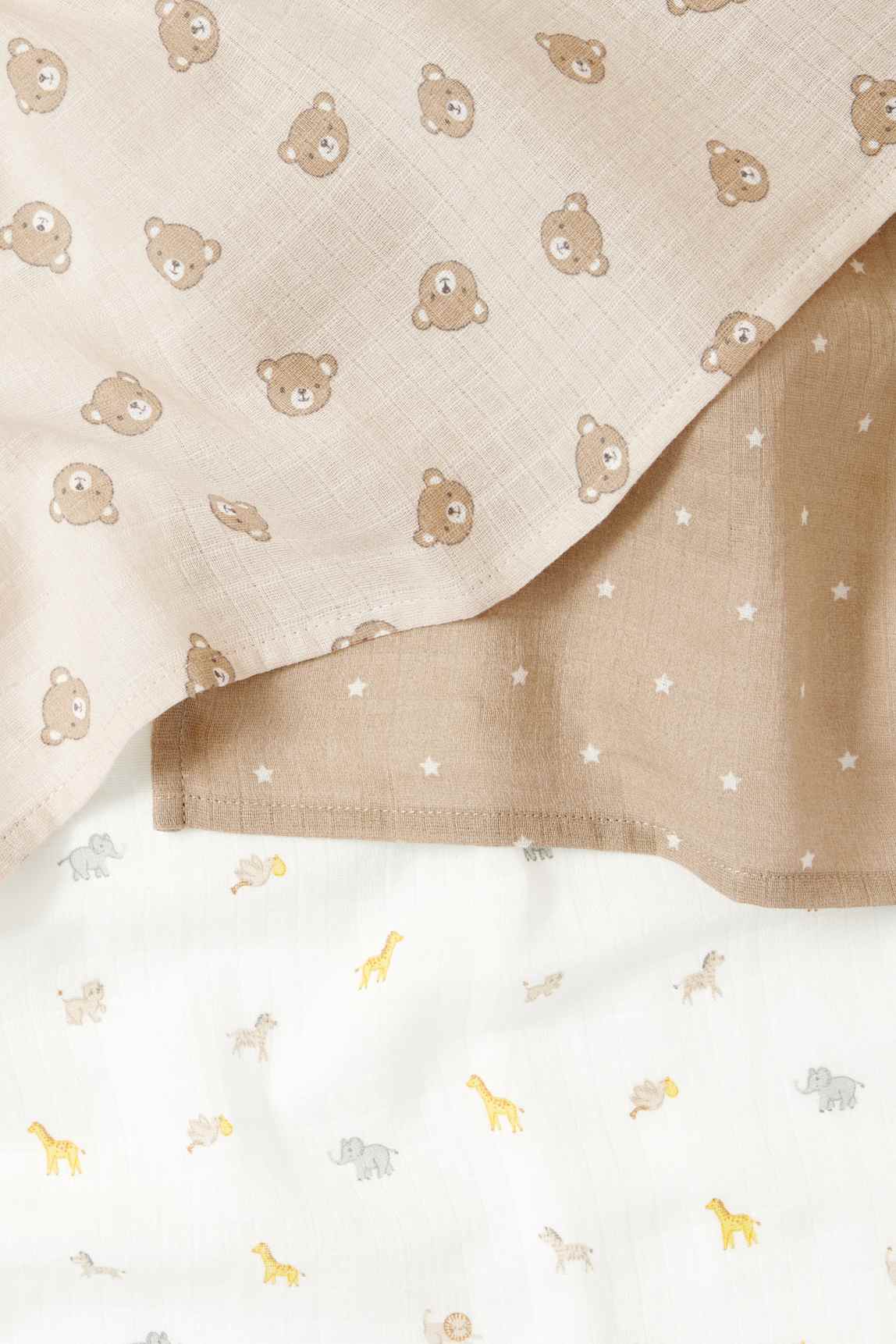 Multipack of 3 - animals and stars - baby muslin square