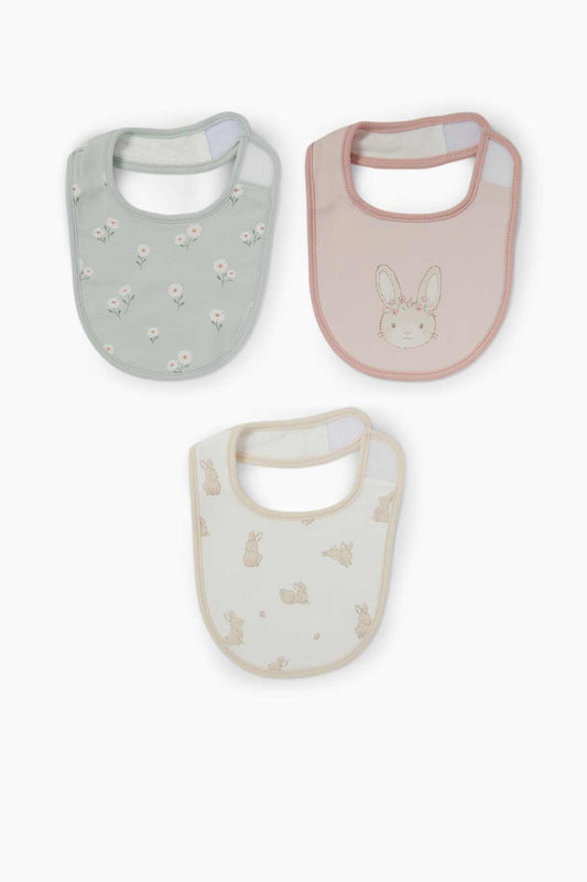 Multipack of 3 - bunny rabbit and flowers - baby bibs