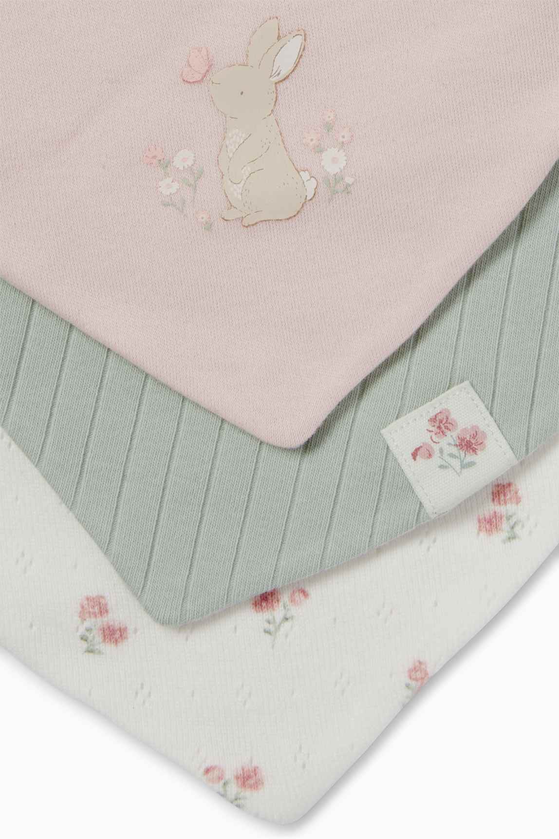 Multipack of 3 - rabbit and flowers - baby triangular scarf