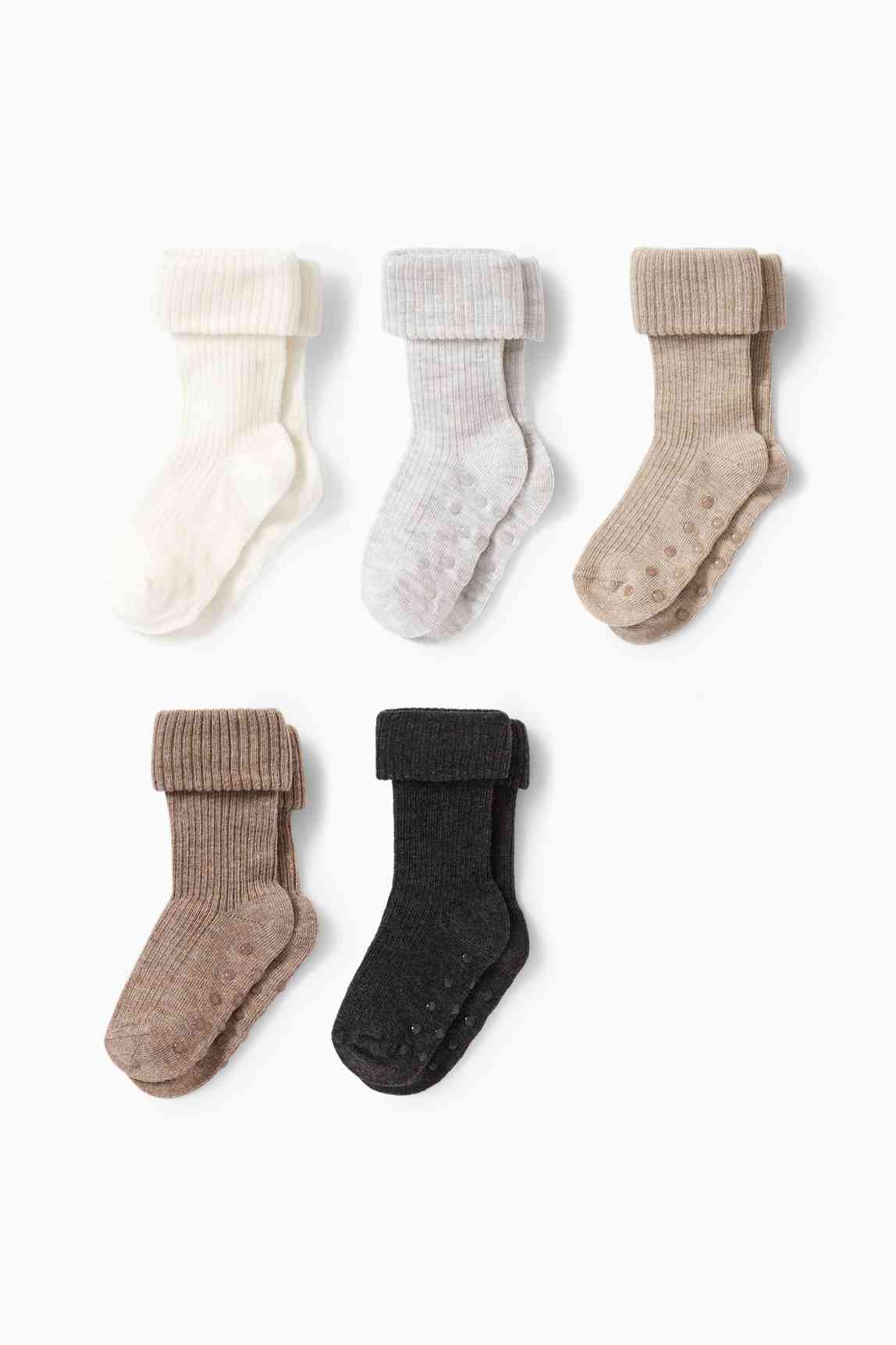 Multipack of 5 - non-slip baby socks - ribbed