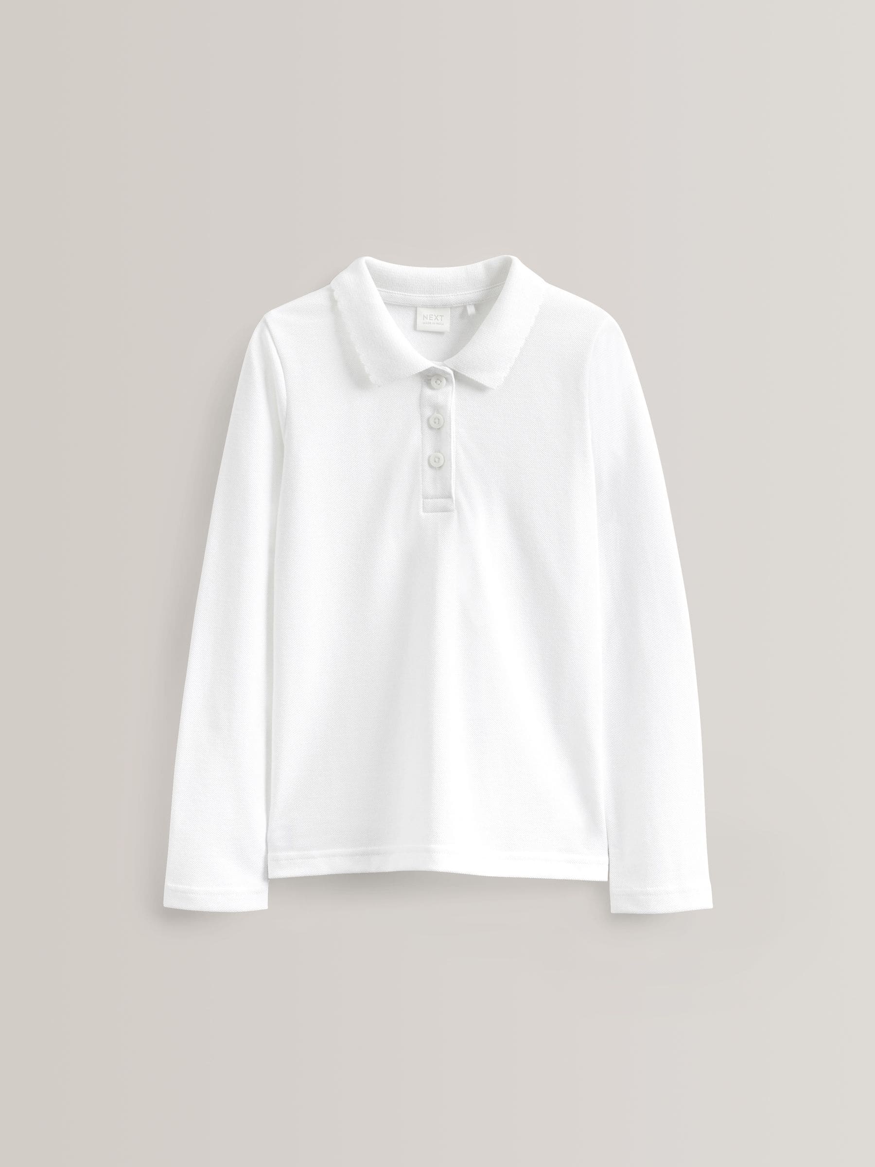 White 100% Cotton Long Sleeve School Polo Tops 2 Pack (3-16yrs)