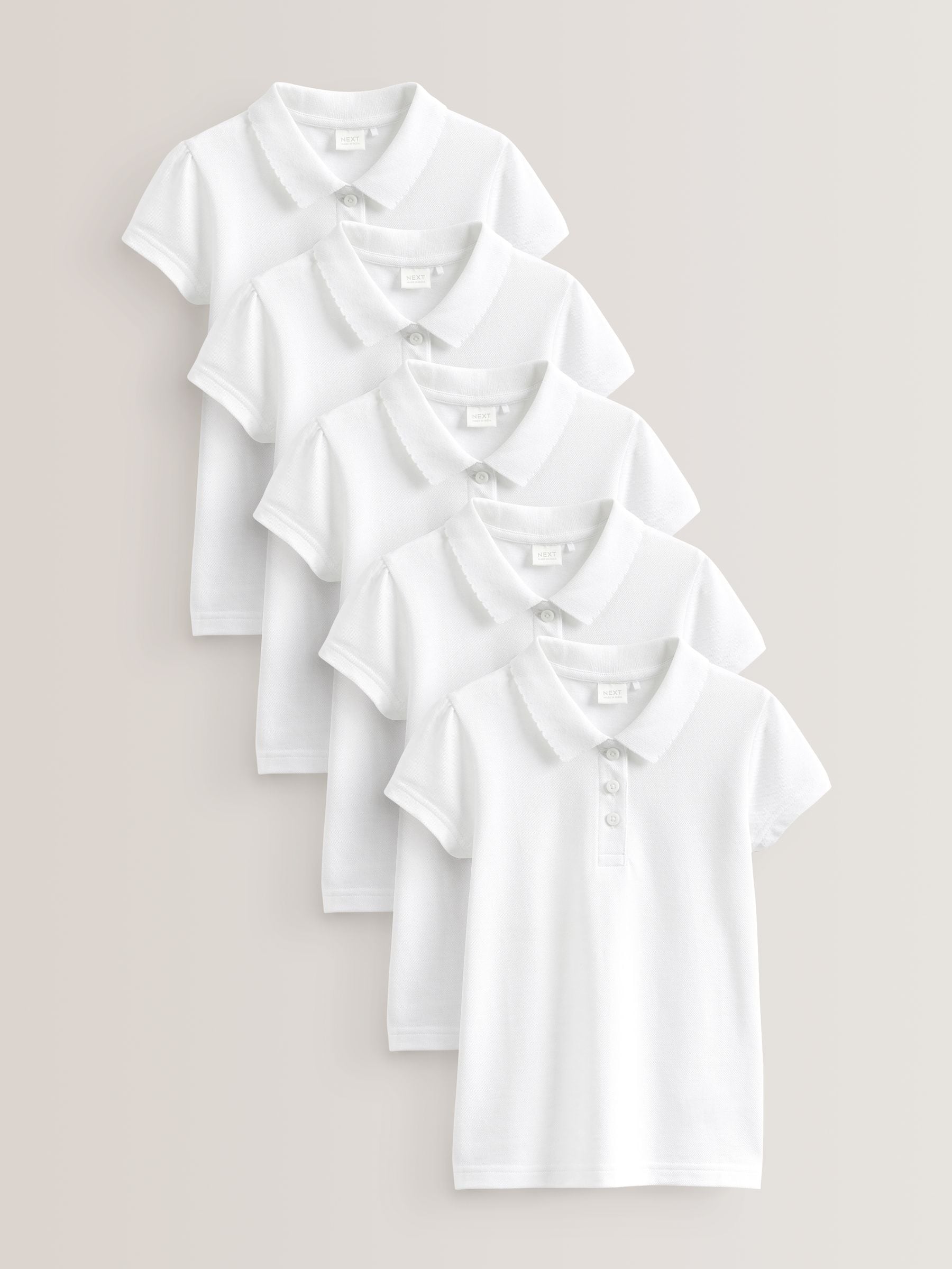 White Regular Fit 5 Pack 100% Cotton Short Sleeve Polo Shirts (3-16yrs)
