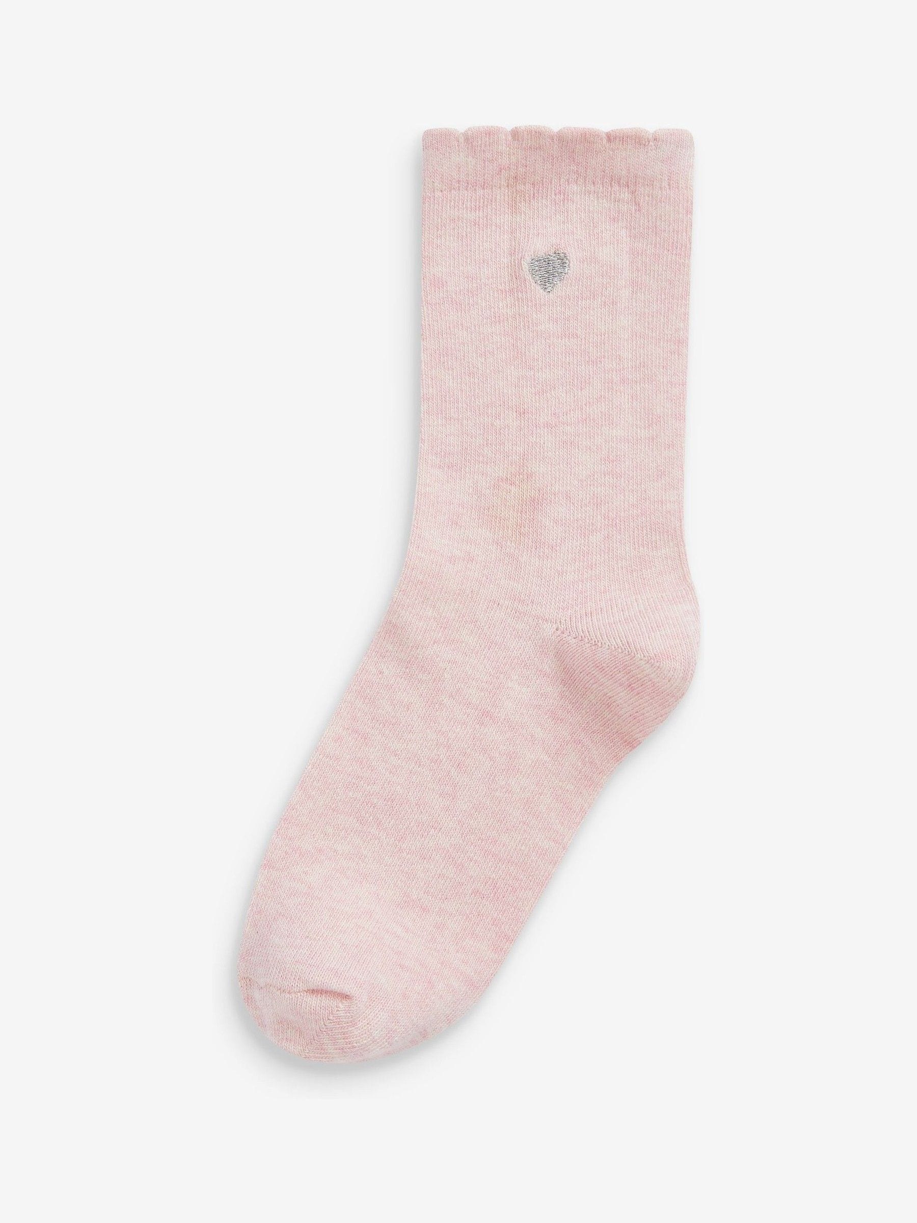Multi 7 Pack Cotton Rich Heart Embroidered Ankle Socks