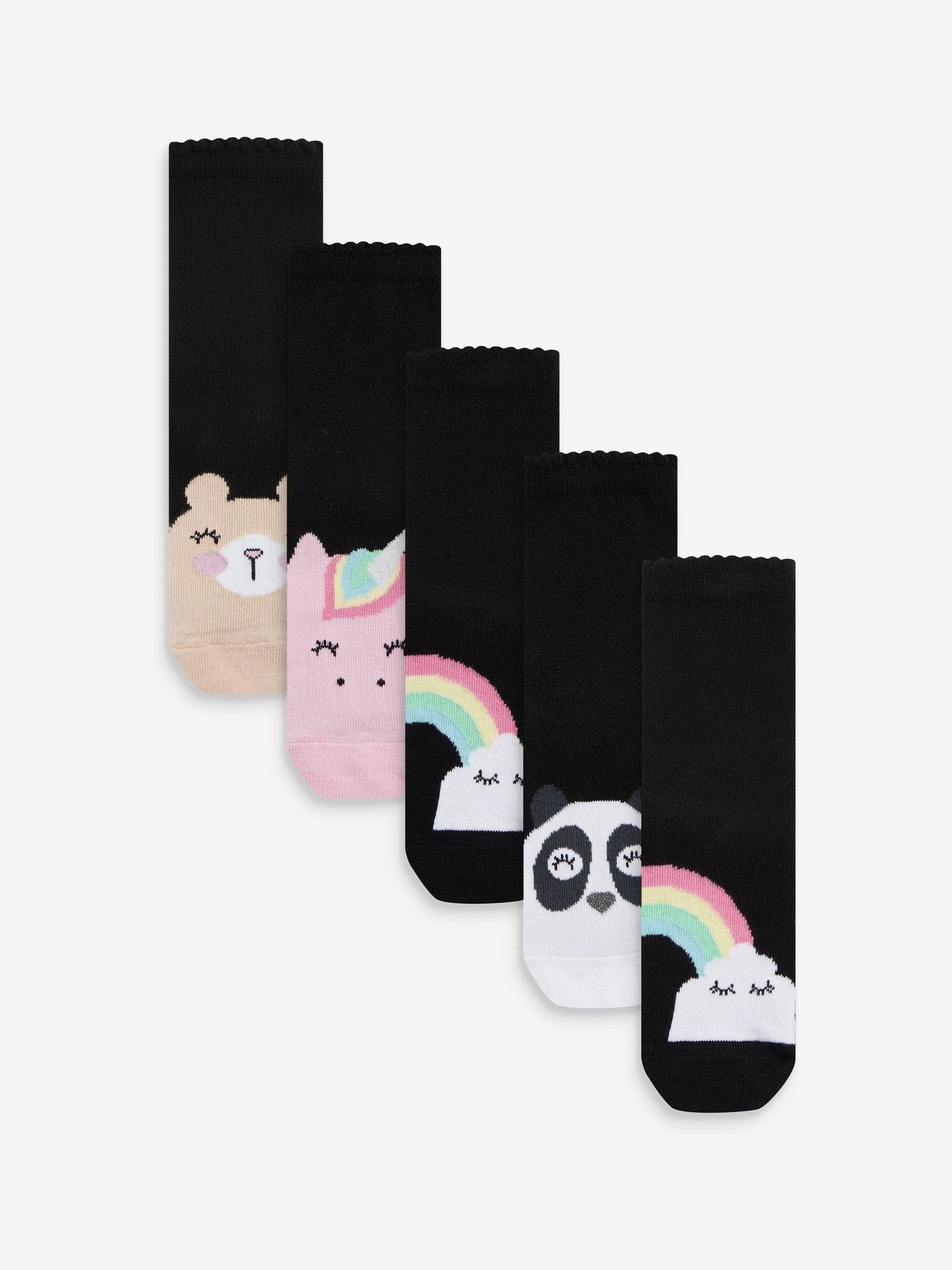 Black 5 Pack Cotton Rich Character Ankle School Socks