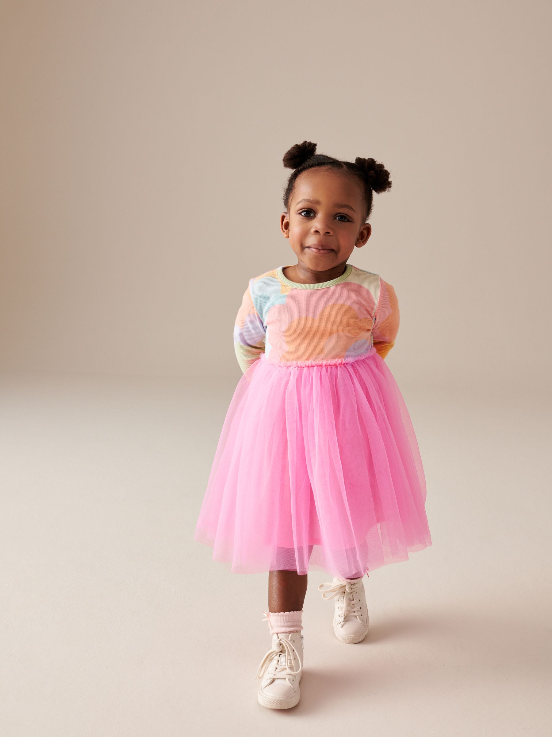 Pink Rainbow Long Sleeve Mesh Dress (3mths-7yrs)