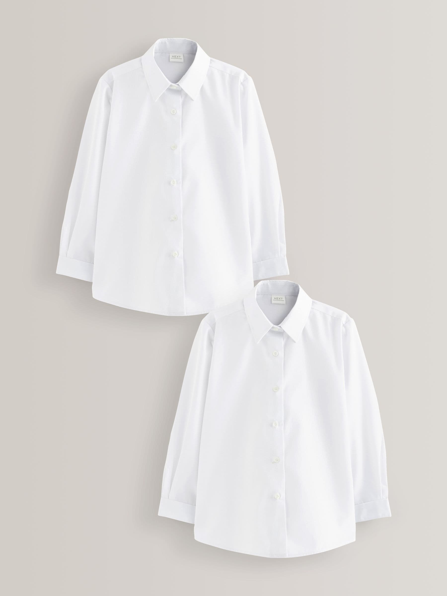 White Regular Fit 2 Pack Long Sleeve Formal School Shirts (3-18yrs)