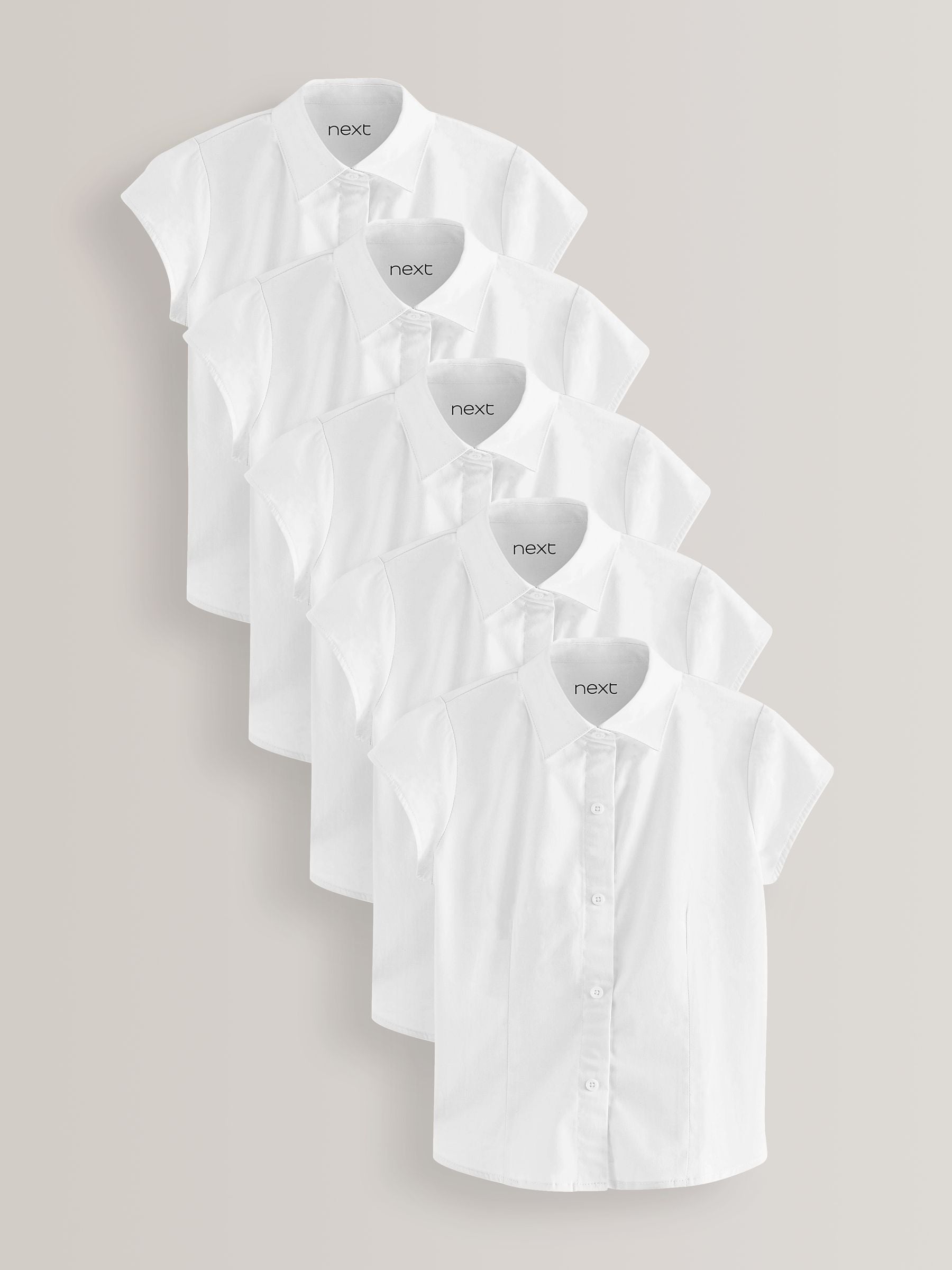 White Regular Fit 5 Pack Slim Fit Short Sleeve School Shirts (3-18yrs)