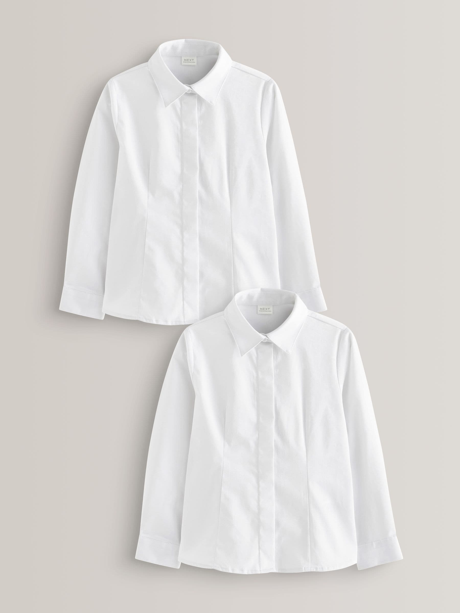 White 2 Pack Fitted Long Sleeve Cotton Rich Stretch Premium School Shirts (3-18yrs)
