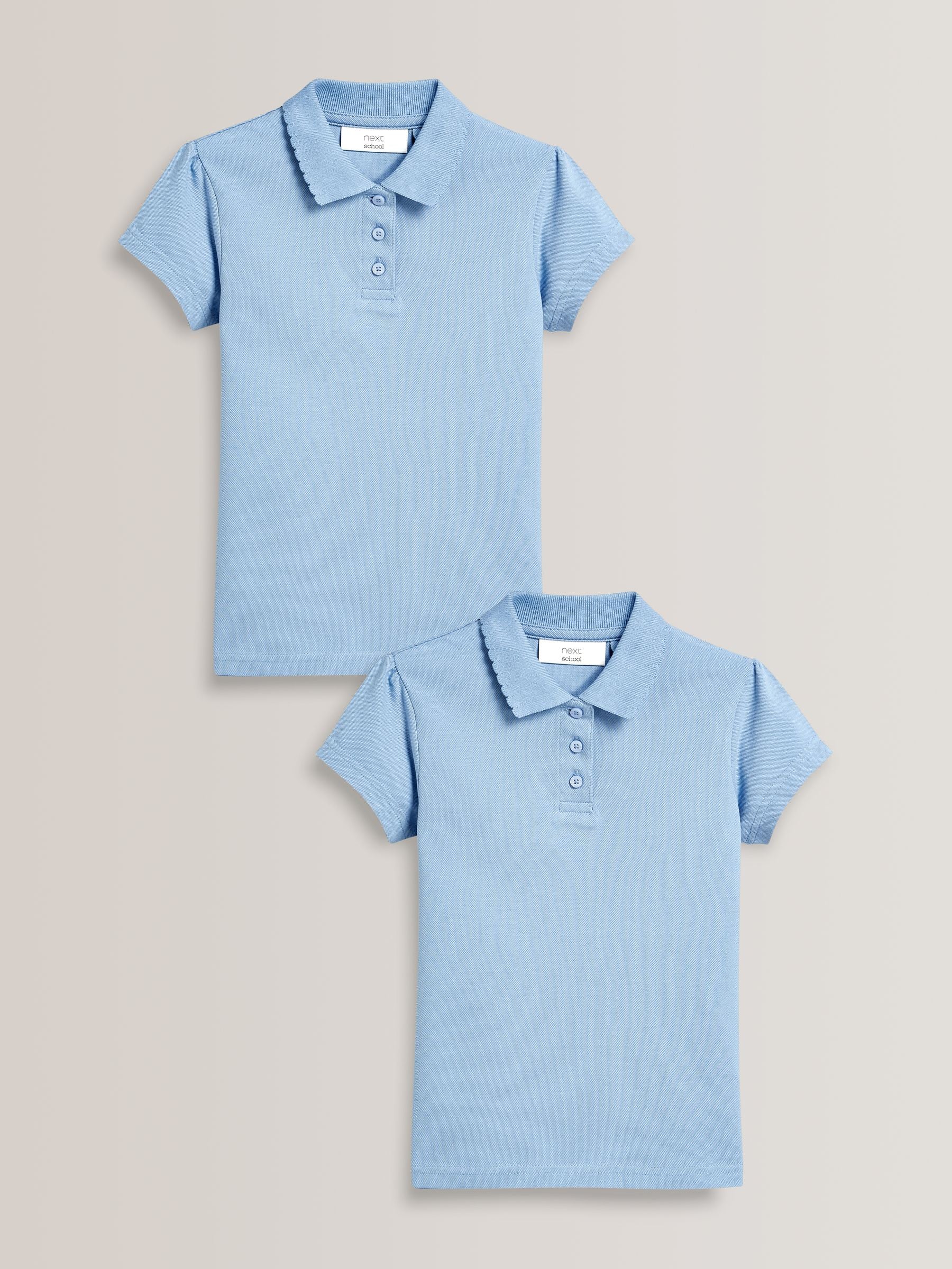Blue Regular Fit 2 Pack Slim Fit 100% Cotton Short Sleeve Polo Shirts (3-16yrs)