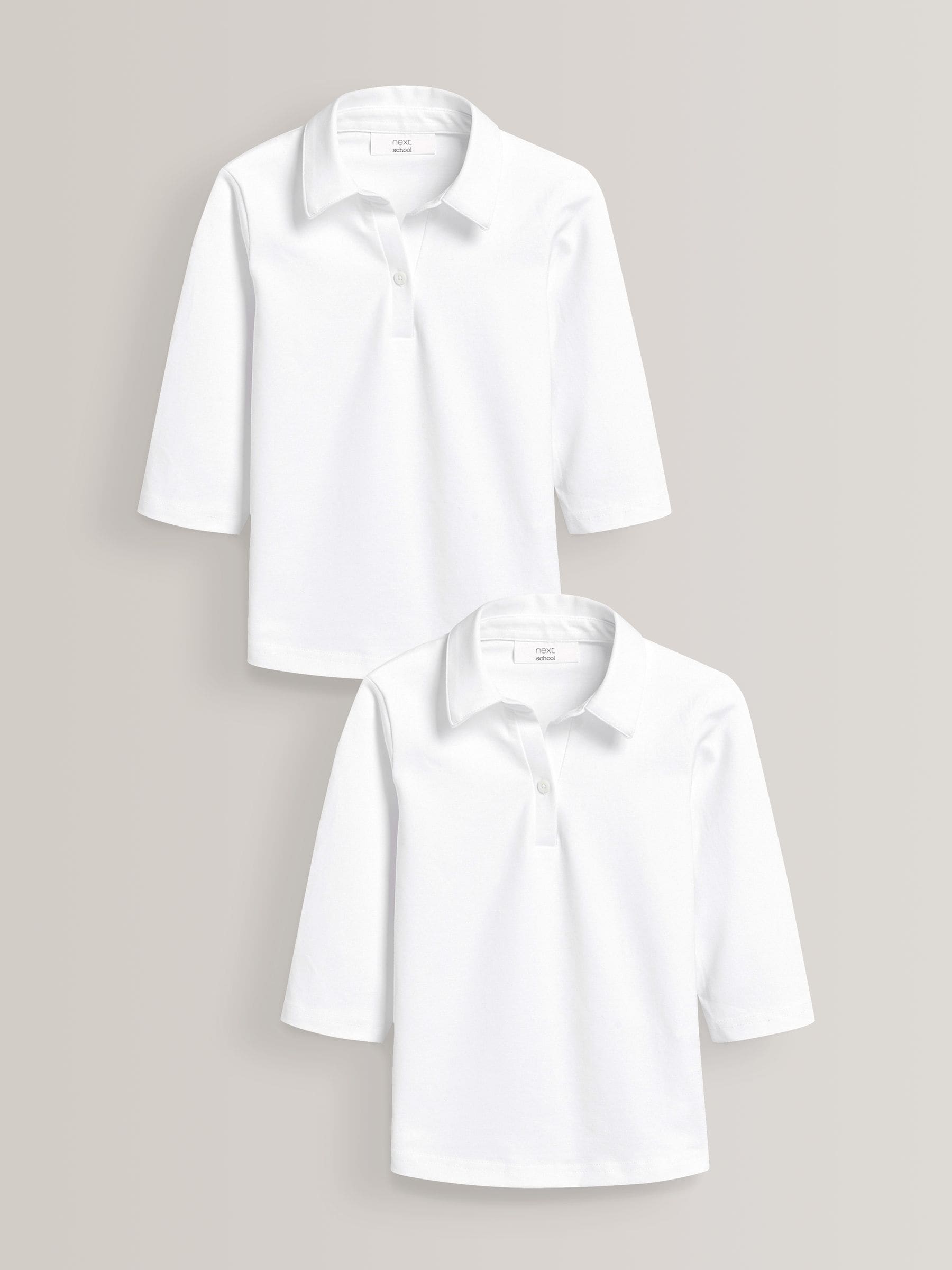 White Cotton Stretch 3/4 Sleeve School Jersey Blouses 2 Pack (3-16yrs)