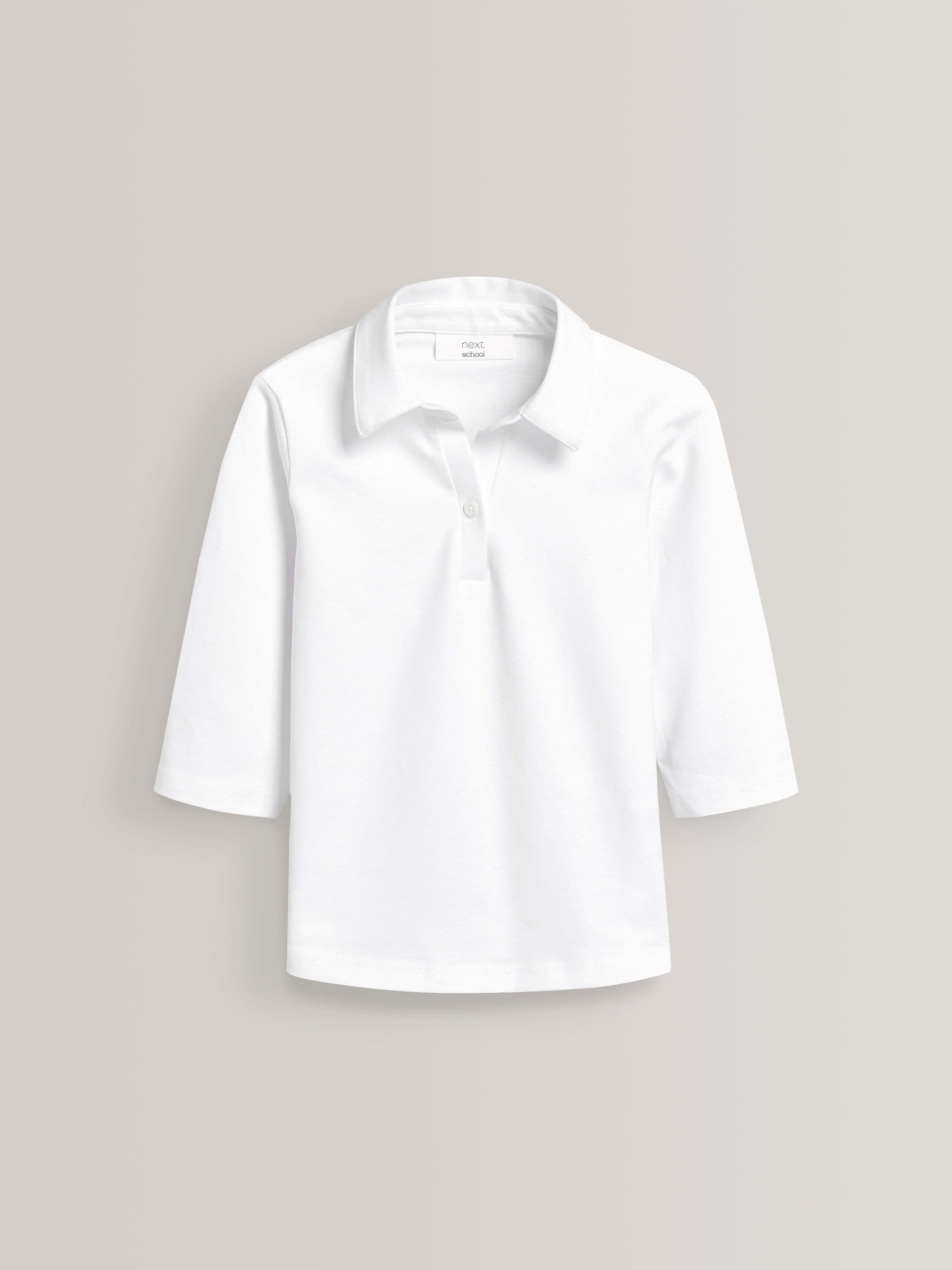 White Cotton Stretch 3/4 Sleeve School Jersey Blouses 2 Pack (3-16yrs)