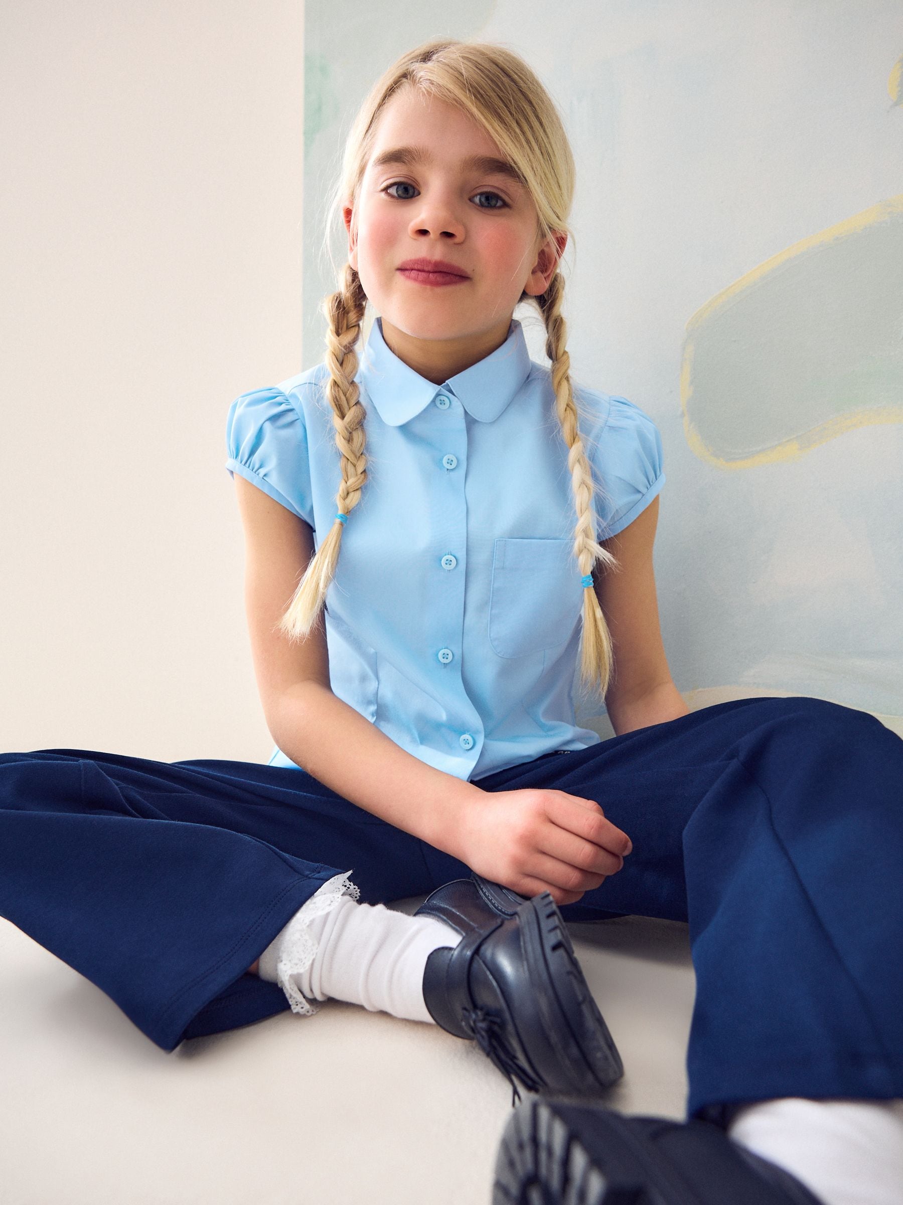 Blue Puff Sleeve School Blouse (3-16yrs)