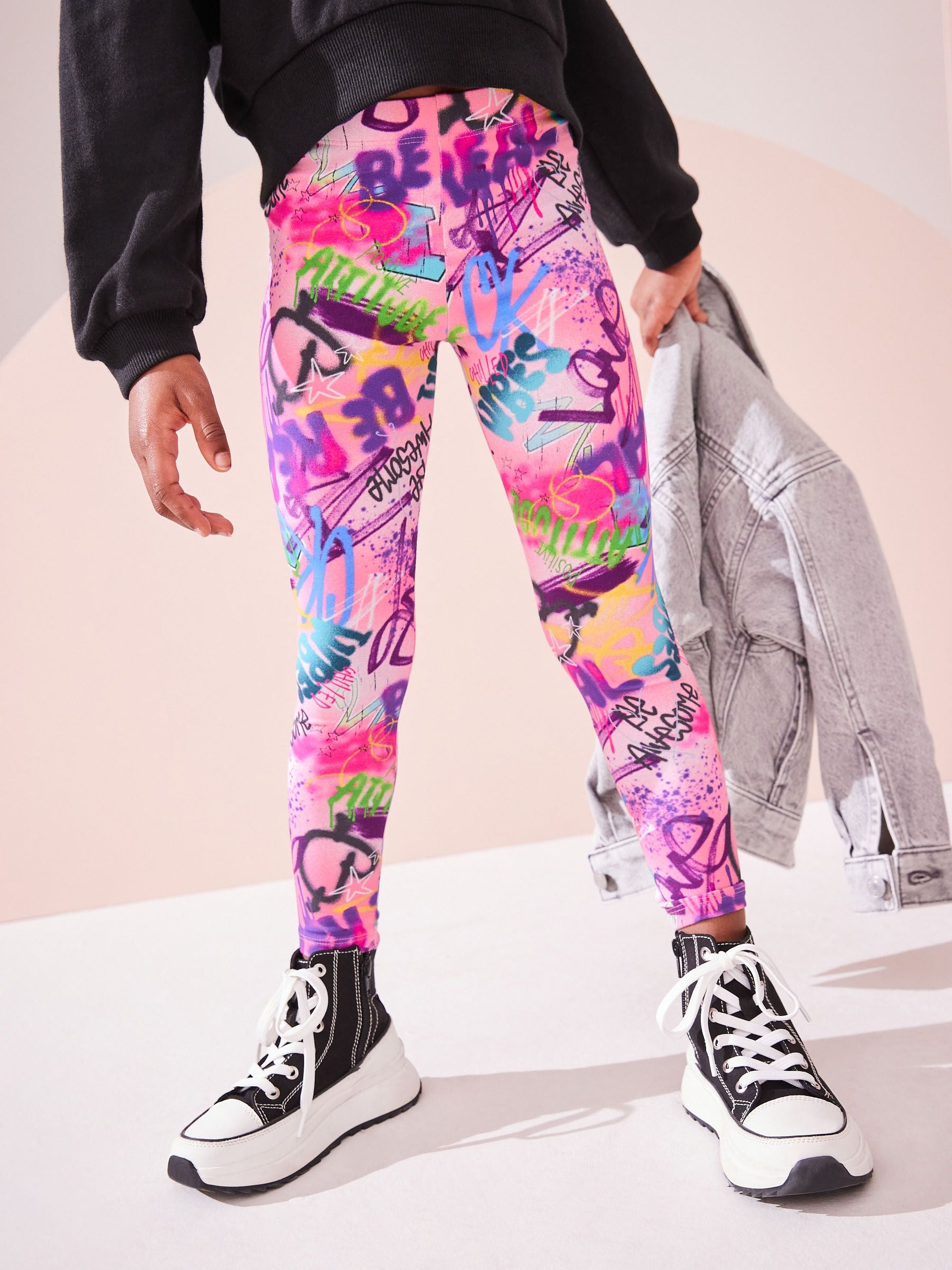 Pink Graffiti Printed Leggings (3-16yrs)